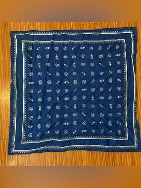 Oktoberfest Blue Bandana Scarf with White Motifs pretzel beer heart